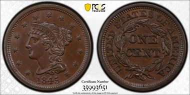1845 1C MS63BN