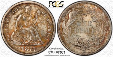 1875-S 10C Mintmark Below Bow MS66