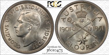 1951(m) Florin Jubilee KM-47  Ag MS65