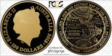 2018 $100 1626 Map of the World PR70DCAM