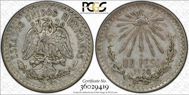 1920-M Peso KM-455  Ag AU50