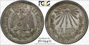 1923-M Peso KM-455  Ag AU53