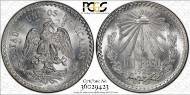 1924-M Peso KM-455  Ag MS66
