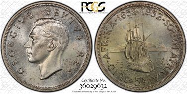 1952 5 Shil 300th Ann. of Capetown KM-41  Ag PR66