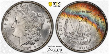 1887 $1 VAM 5 Doubled Date MS65