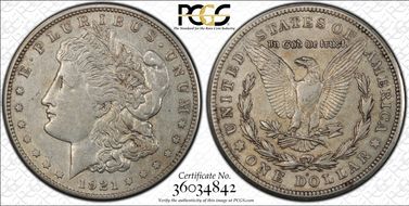 1921-S $1 VAM 1B-4a, Thorn Head AU50