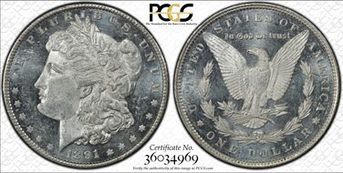 1891 $1 MS62DMPL
