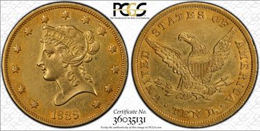 1839/8 $10 Type of 1838 AU50