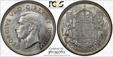 1943 50C Wide Date MS64