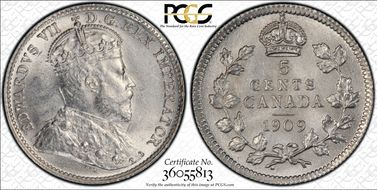 1909 5C Round Leaves  Cross/Bow Tie MS63