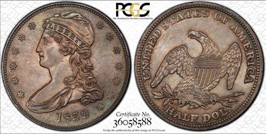 1839 50C Capped Bust MS63