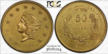 1855 $50 Wass, Molitor & Co. AU55