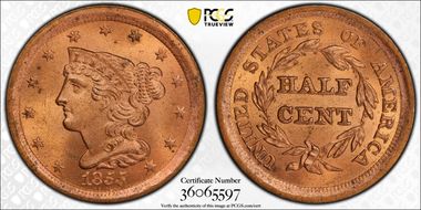 1855 1/2C Cohen 1 MS65+ RD