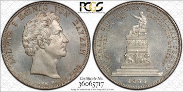 1835 Thaler KM-780.1 Maximilian Statue Long Scepter MS64