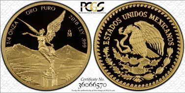 2018-Mo 1/4 oz Libertad Gold First Strike PR70DCAM