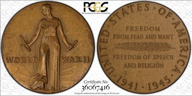 1945 SC$1 HK-910 Brass WWII Victory Medal MS63