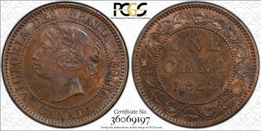 1858 1C ↑↑ Bronze, Broken Vine AU58BN