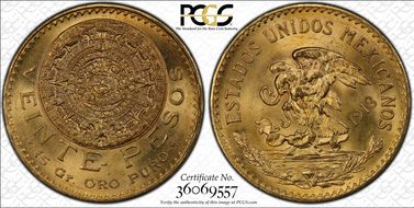 1918 20 Peso KM-478  Au MS65