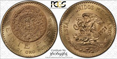 1921/11 20 Peso KM-478  Au MS65+