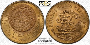 1921/11 20 Peso KM-478  Au MS65