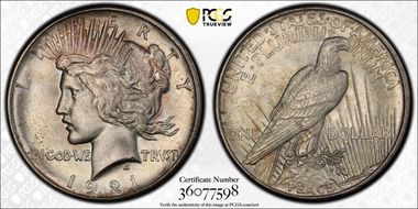 1921 $1 VAM 1H, Polishing Lines Peace MS66