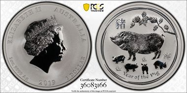 2019-P $1 Year of the Pig Ag First Strike MS70