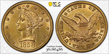 1858-S $10 AU58