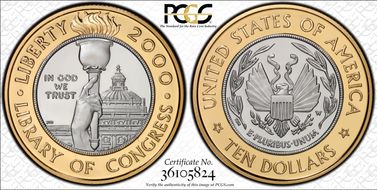 2000-W $10 Library of Congress Bimetallic PR70DCAM
