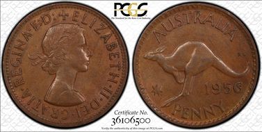 1956 Y. (p) 1D Melbourne obverse MS62BN