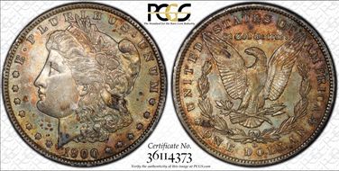 1900-O $1 VAM 29A, Die Break AU50
