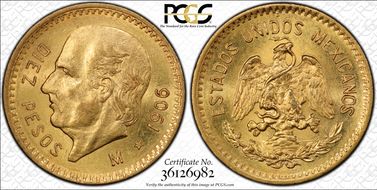 1906-M 10 Peso KM-473  Au MS62