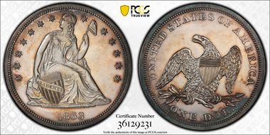 1863 $1 PR63CAM