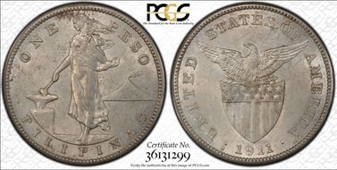 1911-S Peso AU55