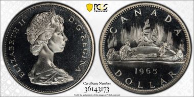 1965 S$1 Type 1 Sm Beads, Pt 5 Ag PL67CAM