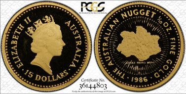 1986-P $15 Nugget 1/10oz Au PR69DCAM