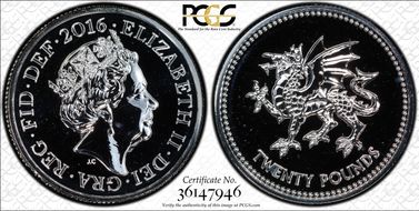 2016 £20 S-N5 Welsh Dragon Ag MS69