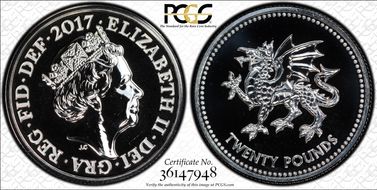 2017 £20 Red Dragon of Wales Queen's Beasts MS68