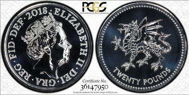 2018 £20 Red Dragon of Wales Queen's Beasts MS69