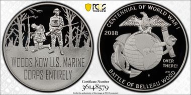 2018-S Medal WWI Centennial - Marines PR70DCAM