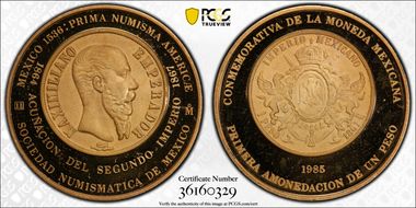 1985-Mo Medal Numismatic Society Au 1867 Maximiliano Peso SP67