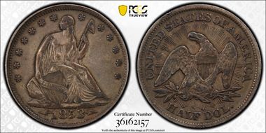 1853 50C Arrows & Rays VF35