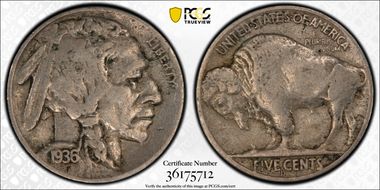 1936-D 5C 3-1/2 Legs VF25