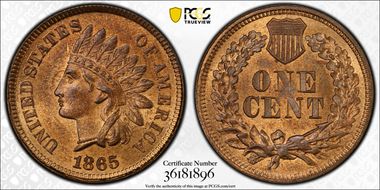 1865 1C Fancy 5 MS66RB