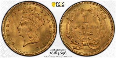 1858 G$1 MS66