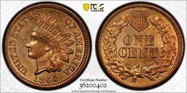 1864 1C Bronze MS65RD
