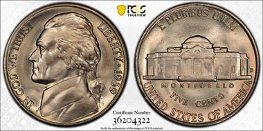 1939-D 5C Reverse of 1938 MS67+ FS