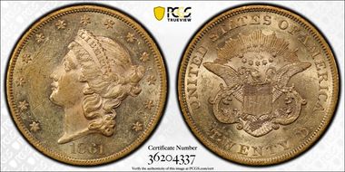 1861 $20 AU58