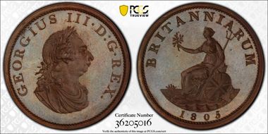 "1805" P1/2D P-1309 Bronzed AE Restrike PR65