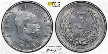 (c.1964) P5C Royal Mint Trial Cr-Steel  Z in 5 S.Leone/Uruguay Mule SP65