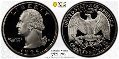 1994-S 25C PR70DCAM